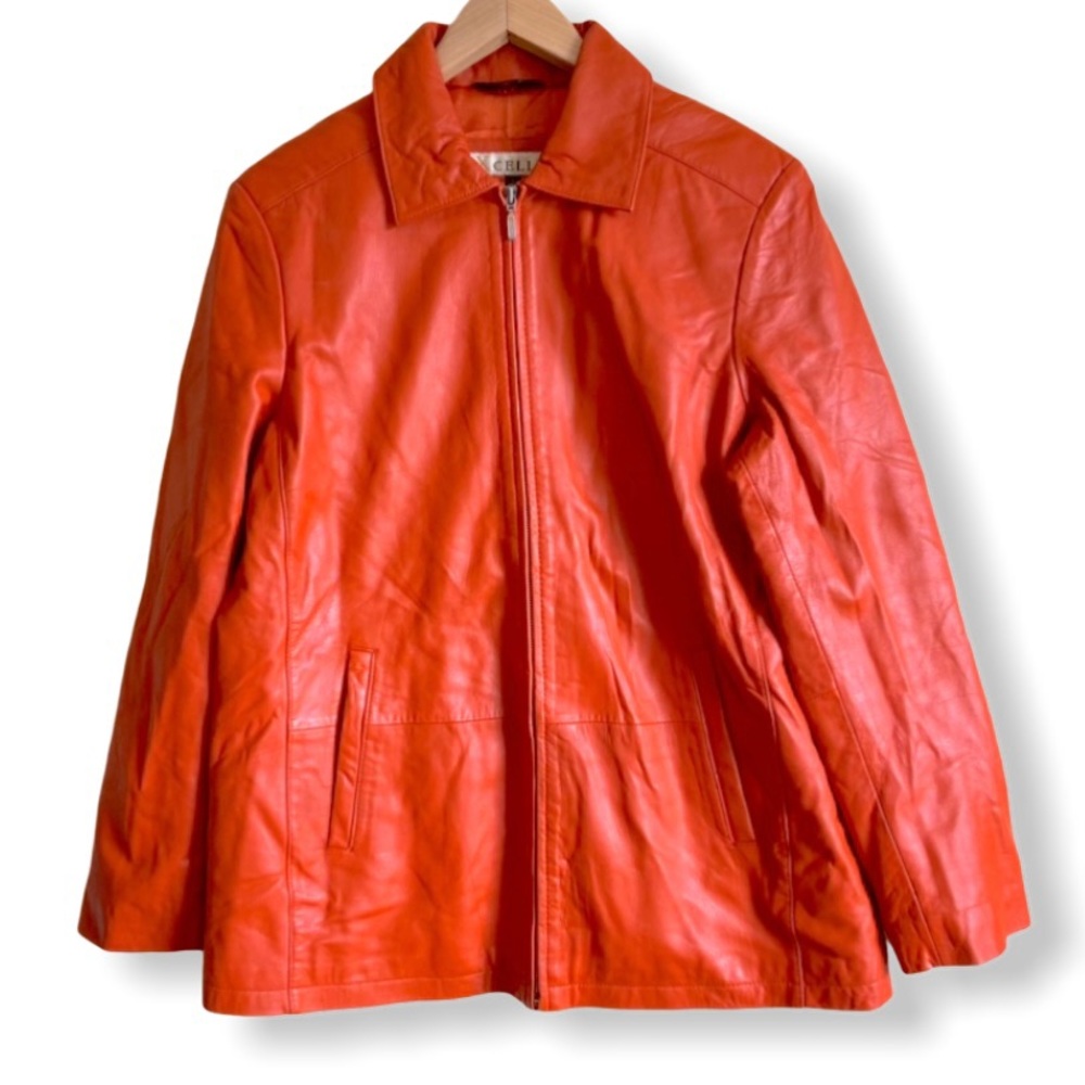 Excelled L Genuine Leather Orange jacket zip